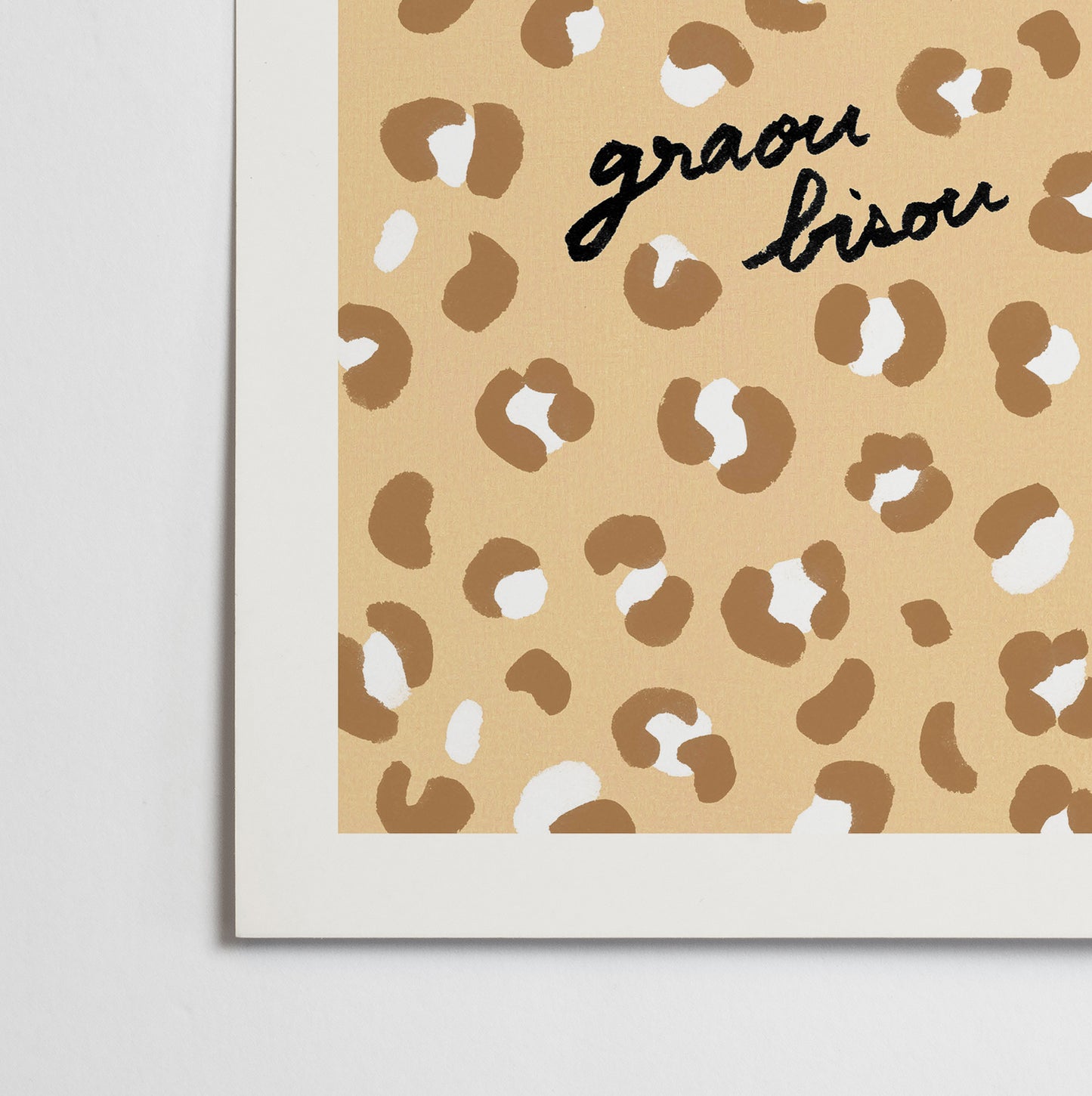 Affiche Motif Léopard "Graou Bisou" - Beige