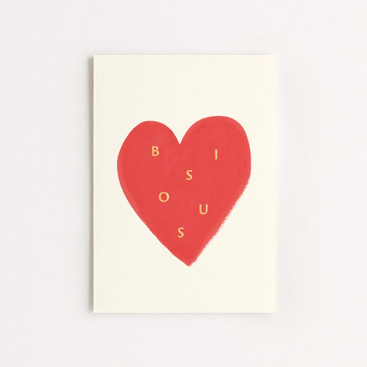 Carte d'art Coeur "Bisous" - Rouge