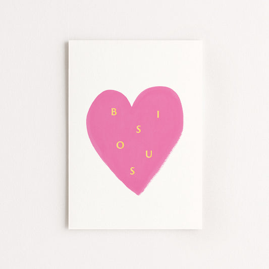 Carte d'art Coeur "Bisous"- Rose