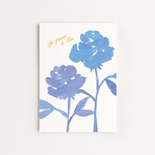 Carte d'art "Je pense à toi" - Bleu