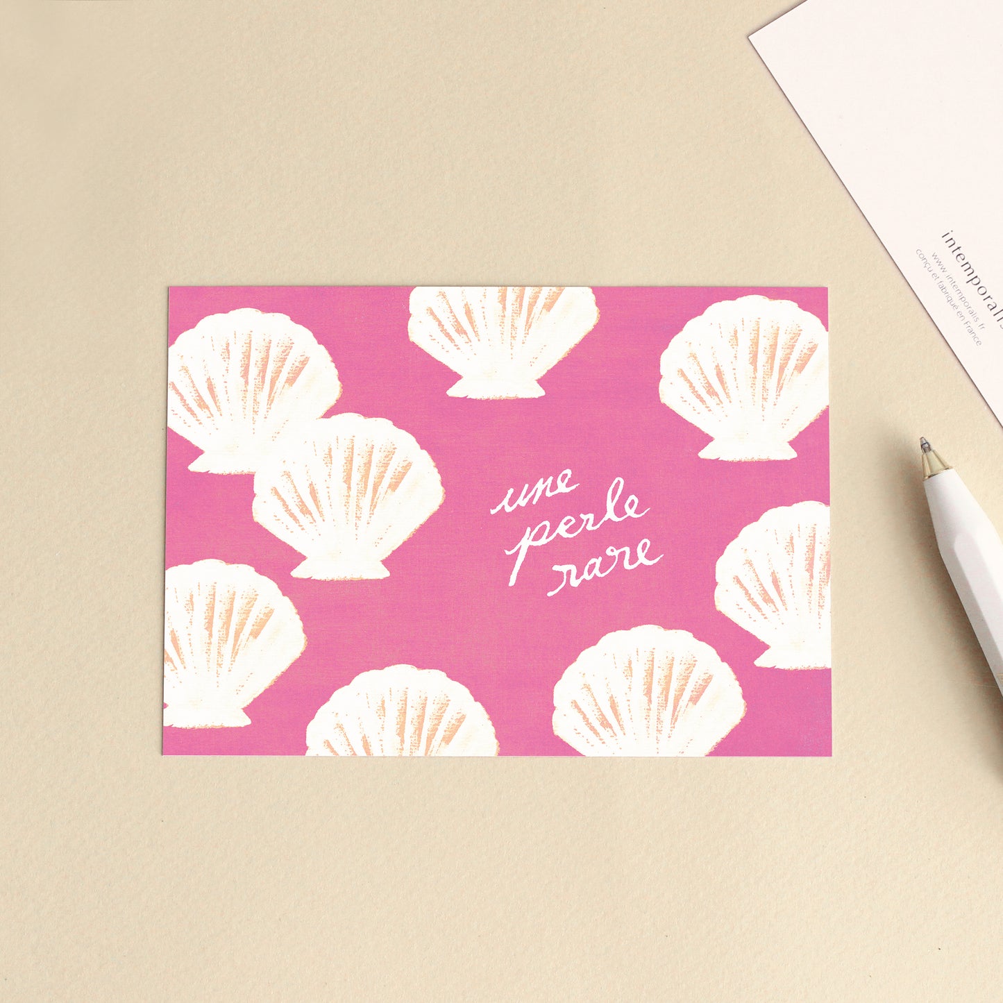 Carte d'art "Une perle rare" Coquillages - Rose