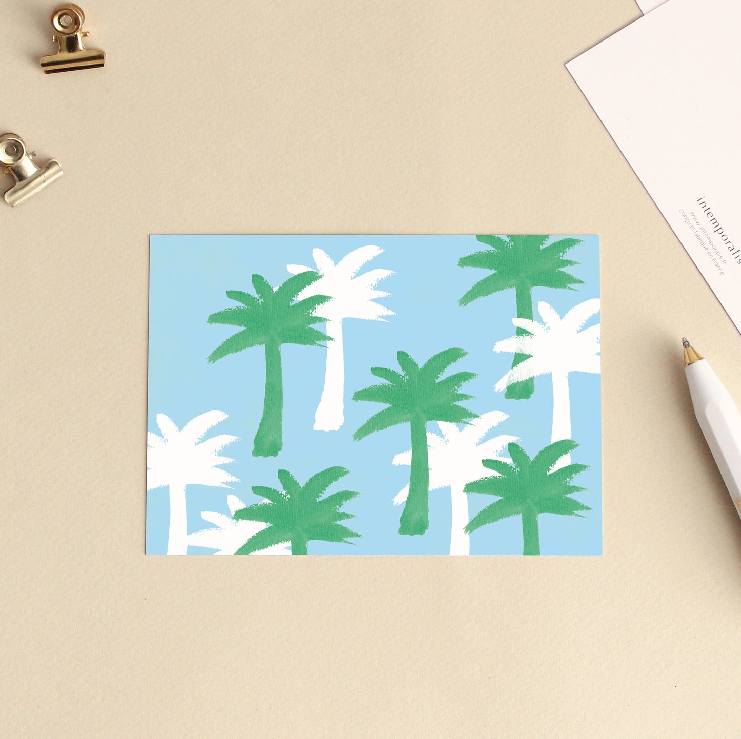 Carte d'art Motif Palmiers - Bleu