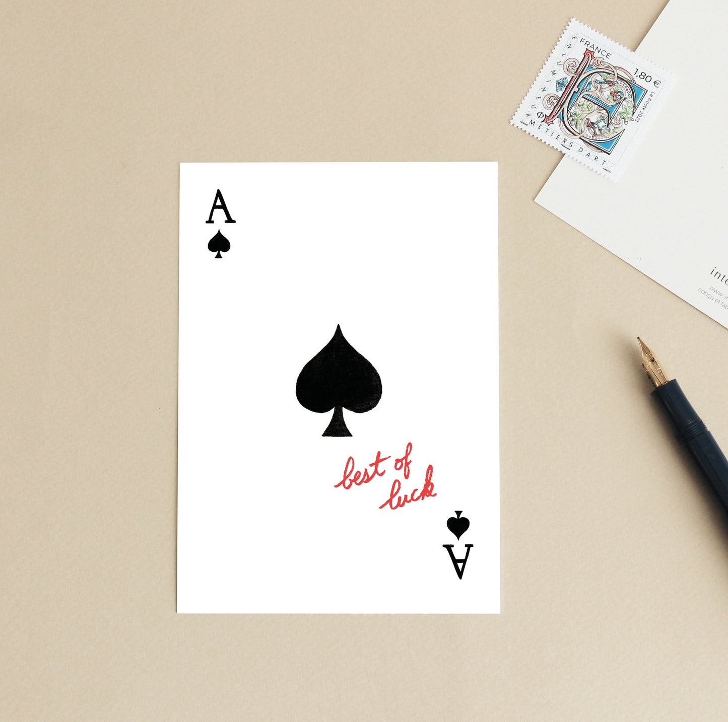 Carte d'art As de pique "Best of Luck"