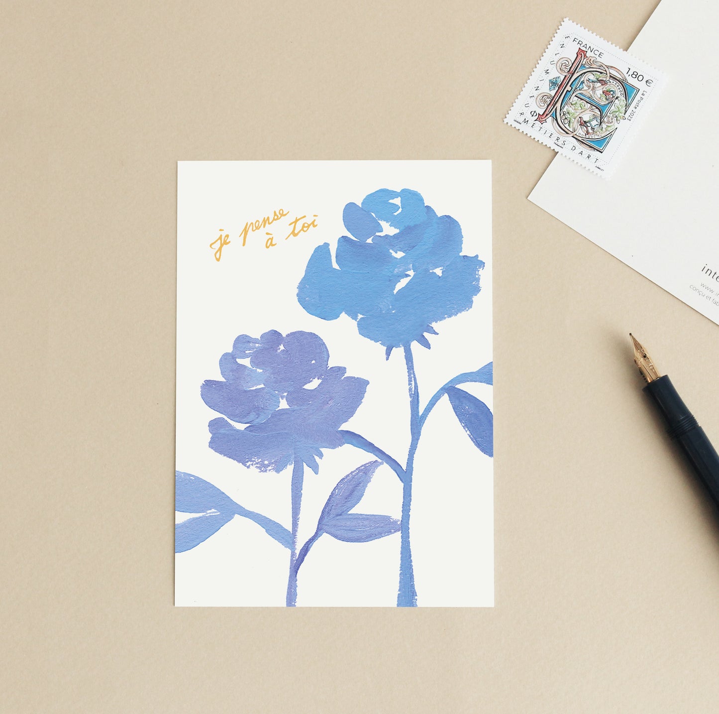 Carte d'art "Je pense à toi" - Bleu