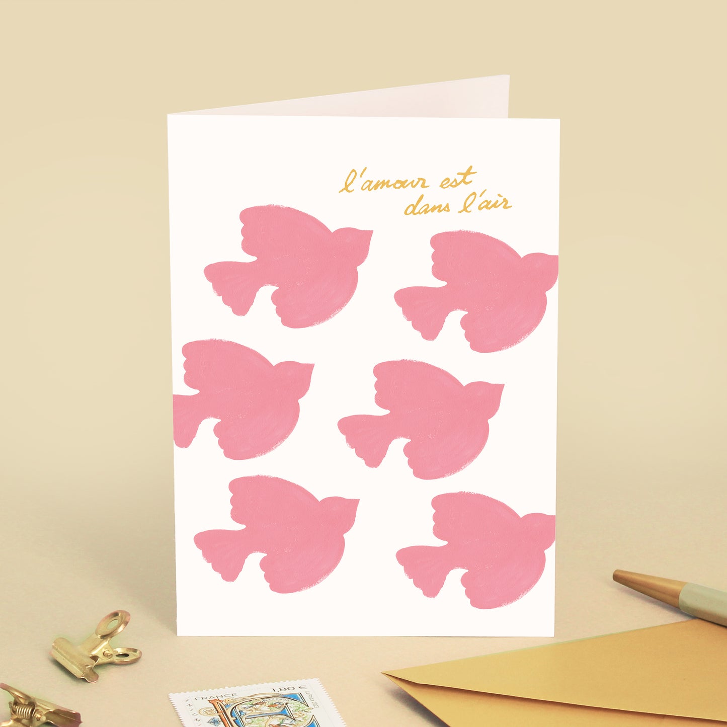 Carte de vœux "L'amour est dans l'air" - Rose