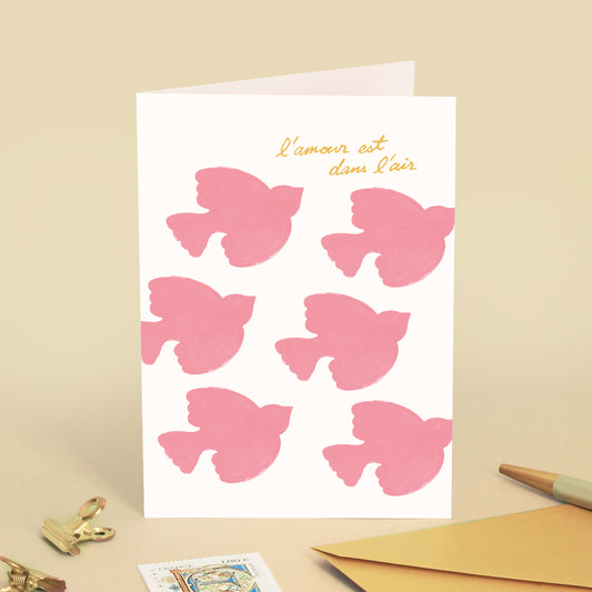 Carte de vœux "L'amour est dans l'air" - Rose