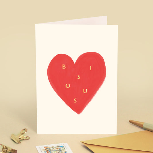 Carte de vœux Coeur "Bisous" - Rouge