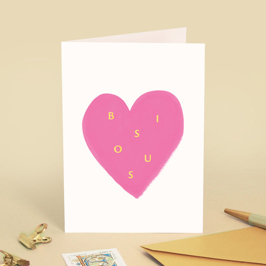 Carte de vœux Coeur "Bisous" - Rose