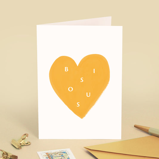 Carte de vœux Coeur "Bisous" - Jaune