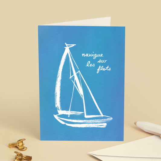 Carte de vœux Voilier "Navigue sur les flots"
