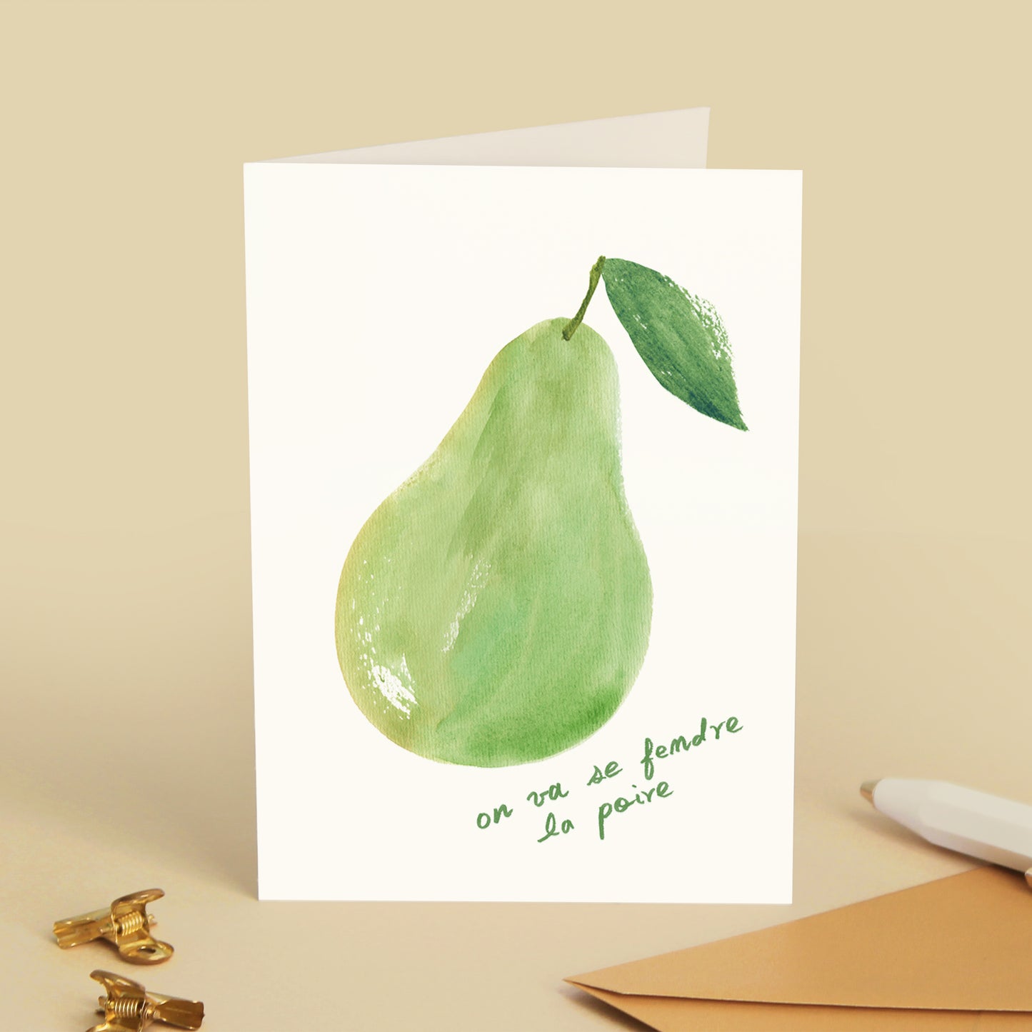 Carte de vœux Poire "On va se fendre la poire !"