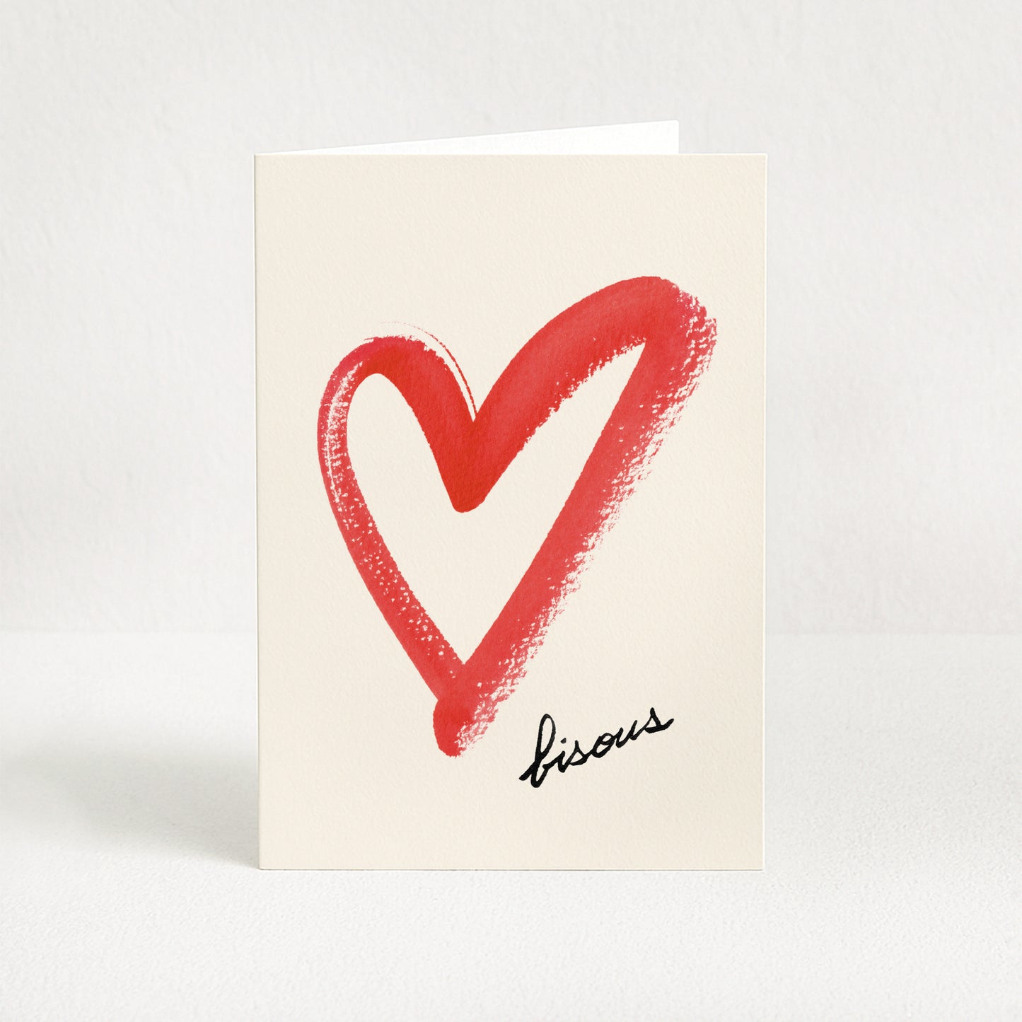 Carte de vœux Coeur Pinceau "Bisous" - Rouge