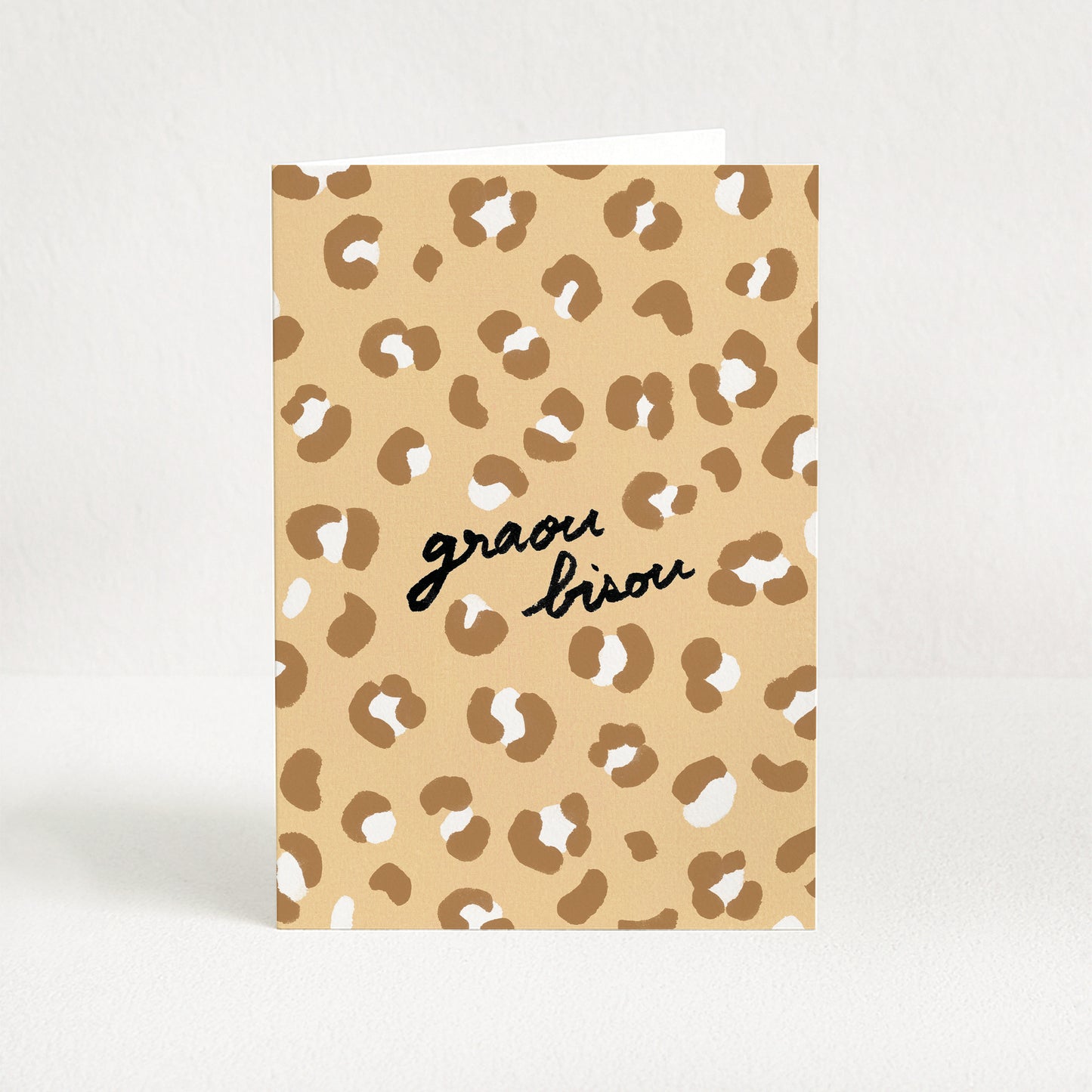 Carte de vœux Léopard "Graou bisou" - Beige