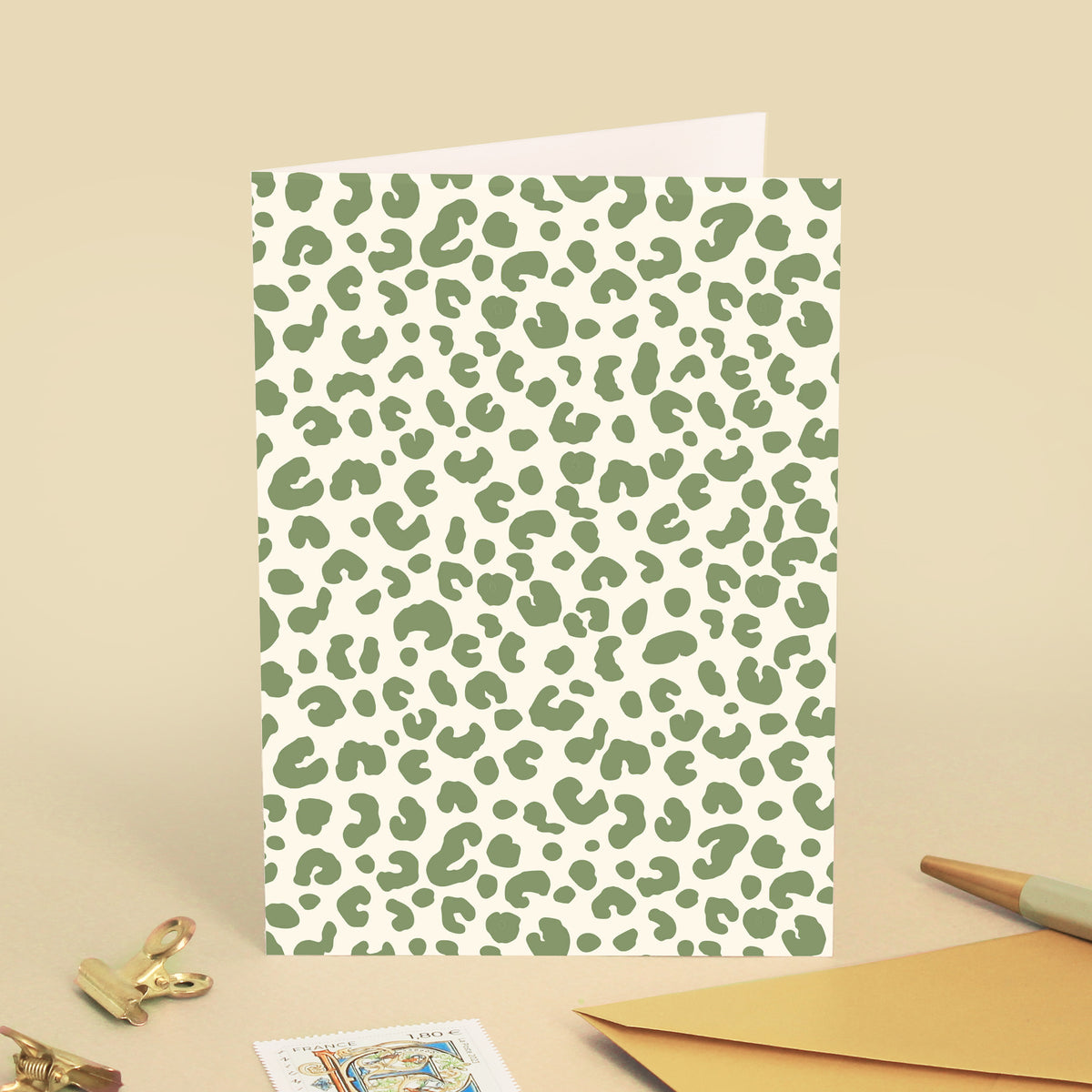 Carte de vœux Motif Léopard - Vert