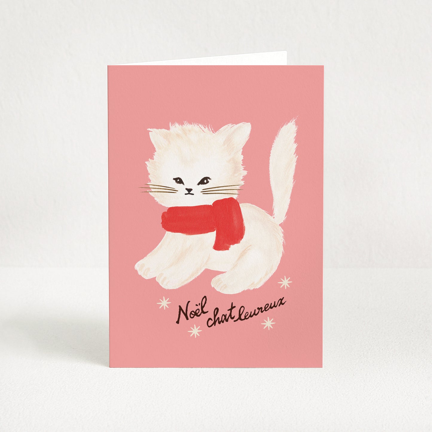 Carte de vœux Noël "Chat-leureux" - Rose