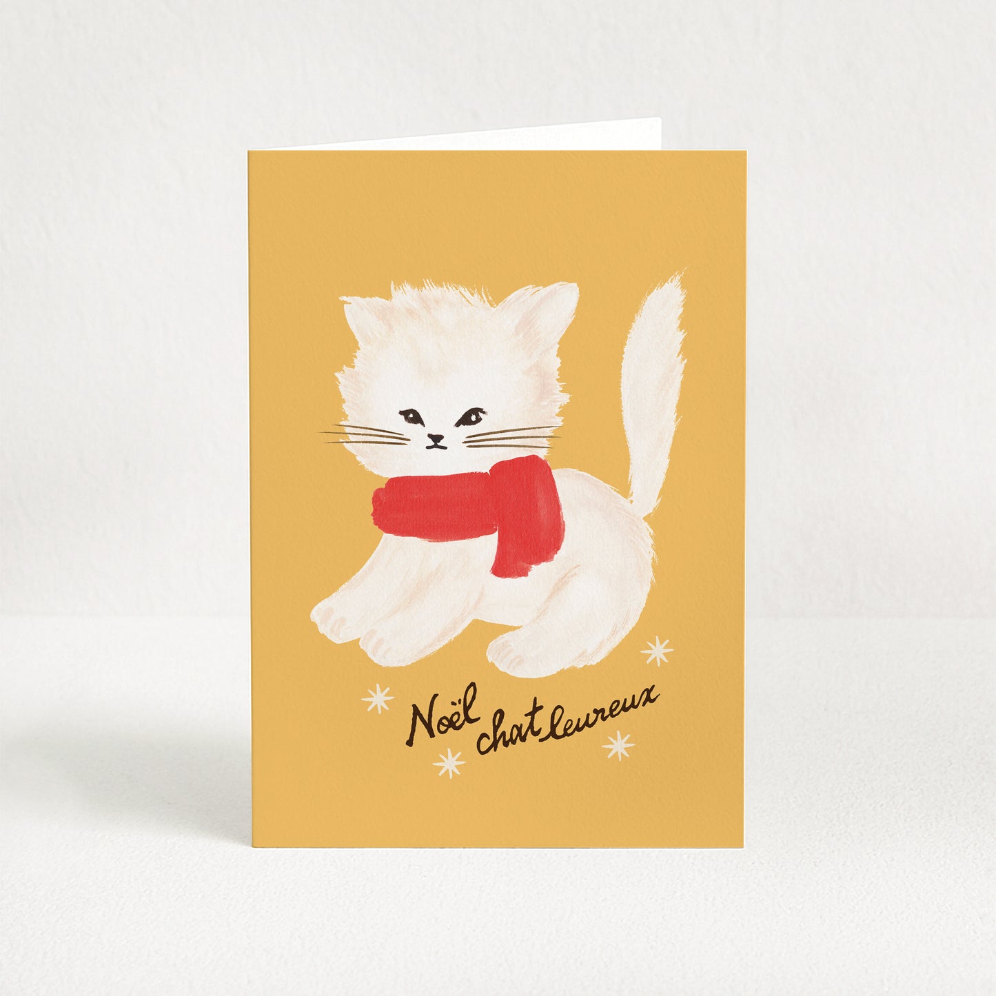 Carte de vœux Noël "Chat-leureux" - Jaune