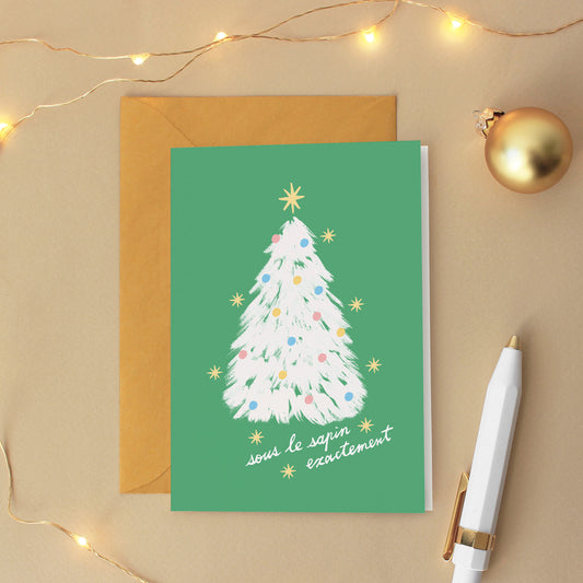Carte de vœux Noël "Sous le sapin exactement" - Vert
