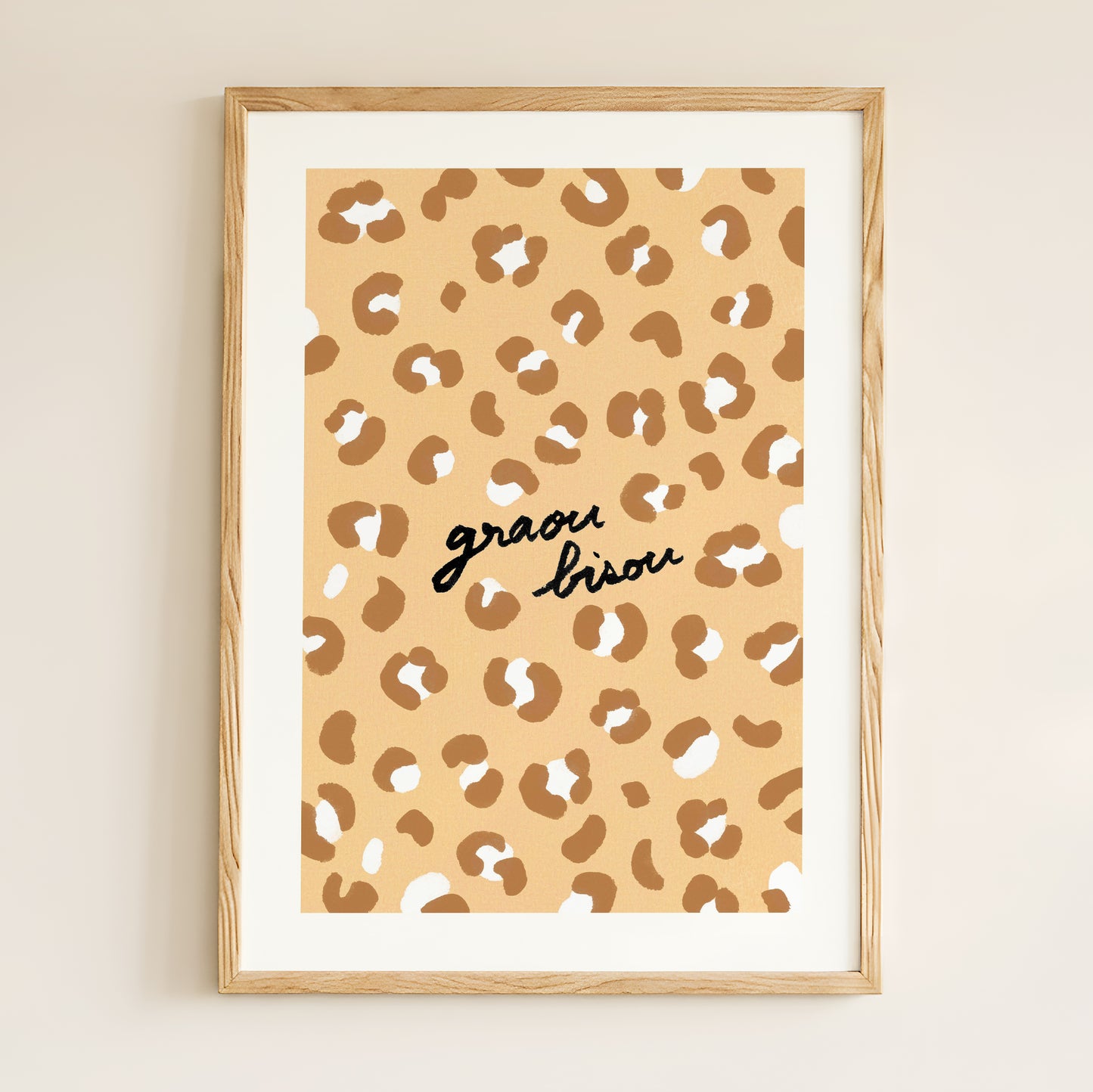 Affiche Motif Léopard "Graou Bisou" - Beige