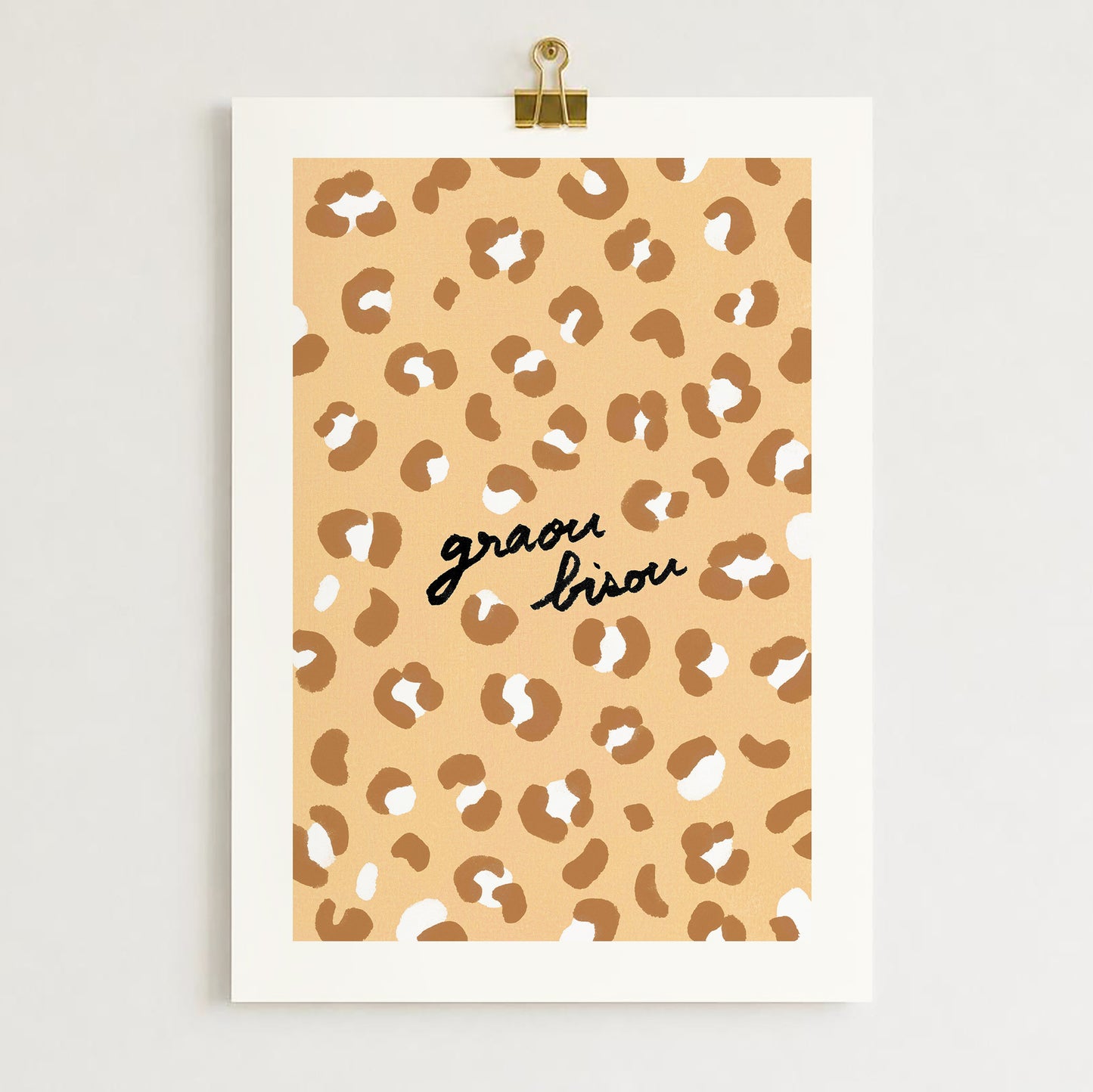 Affiche Motif Léopard "Graou Bisou" - Beige
