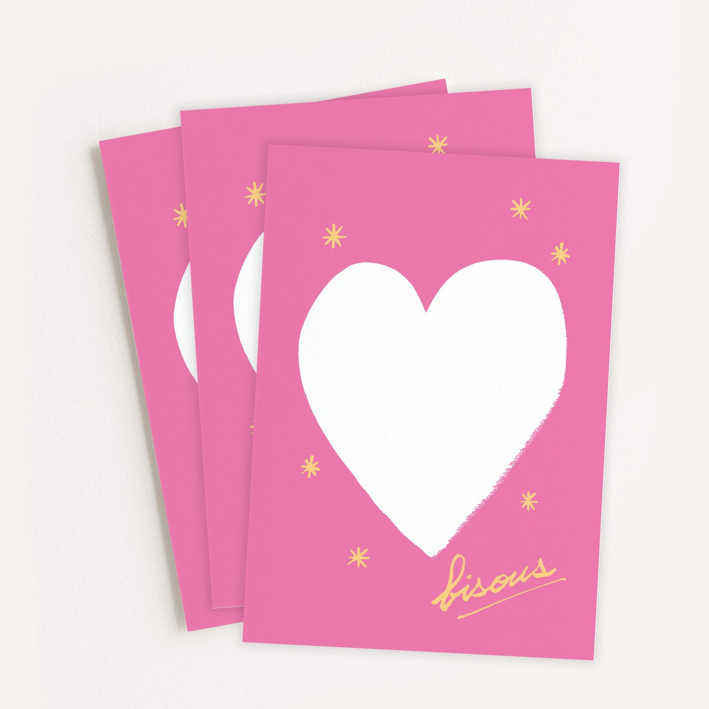 Set de 3 cartes de note "Bisous" Coeur