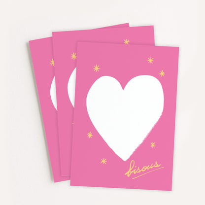 Set de 3 cartes de note "Bisous" Coeur