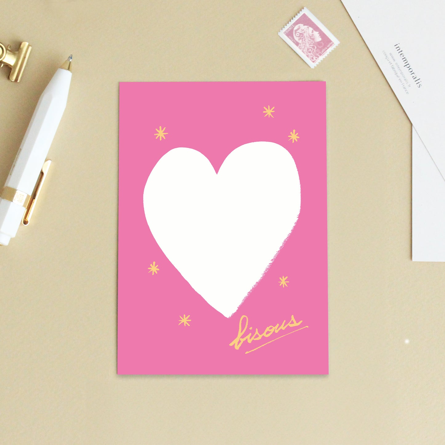 Set de 3 cartes de note "Bisous" Coeur