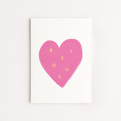 Carte d'art Coeur "Bisous"- Rose
