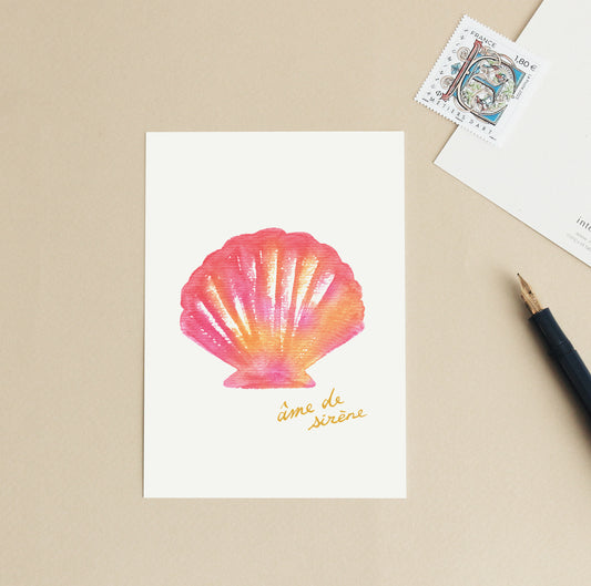 Carte d'art "Ame de sirène" - Coquillage rose