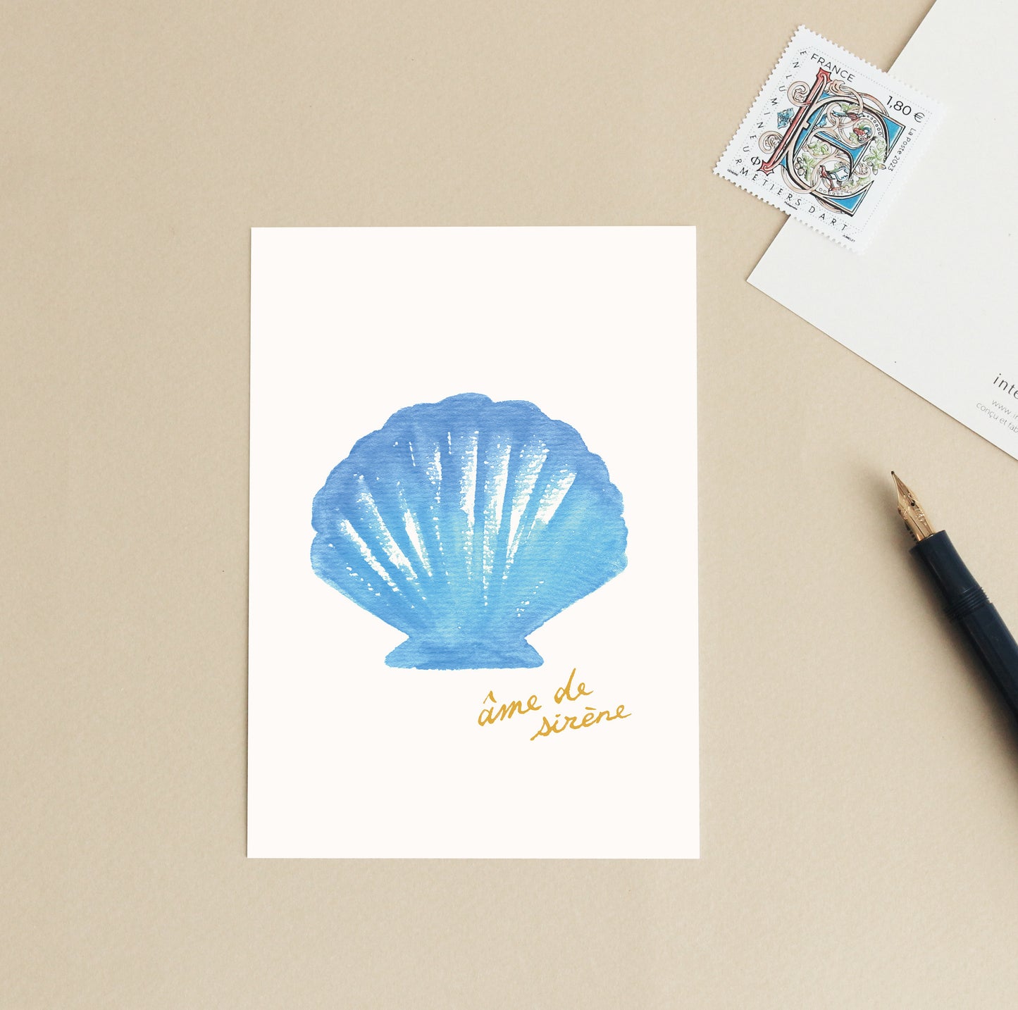 Carte d'art "Ame de sirène" - Coquillage bleu