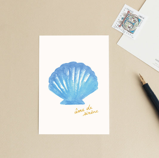 Carte d'art "Ame de sirène" - Coquillage bleu