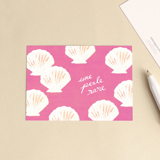 Carte d'art "Une perle rare" Coquillages - Rose