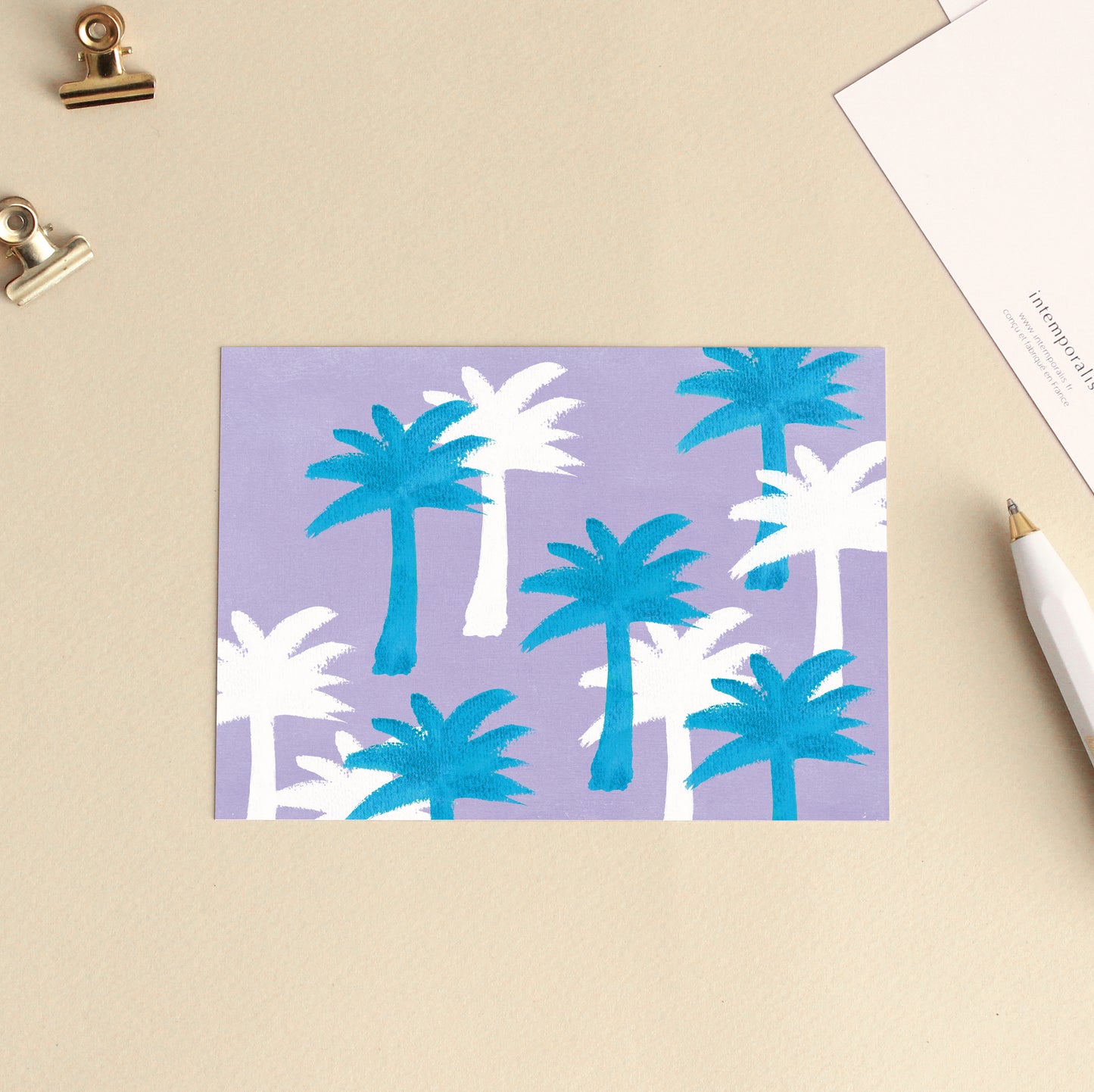 Carte d'art Motif Palmiers - Violet