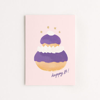Carte d'art Gâteau anniversaire "Happy B" - Violette