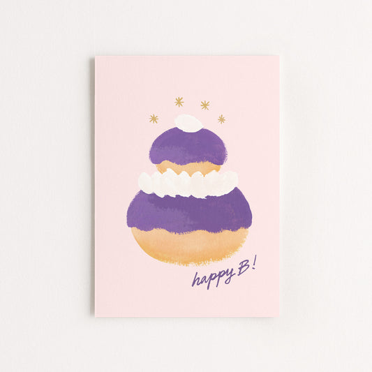 Carte d'art Gâteau anniversaire "Happy B" - Violette