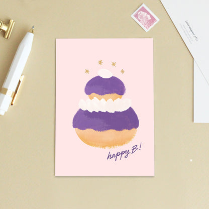 Carte d'art Gâteau anniversaire "Happy B" - Violette