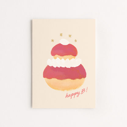 Carte d'art Gâteau anniversaire "Happy B" - Fraise