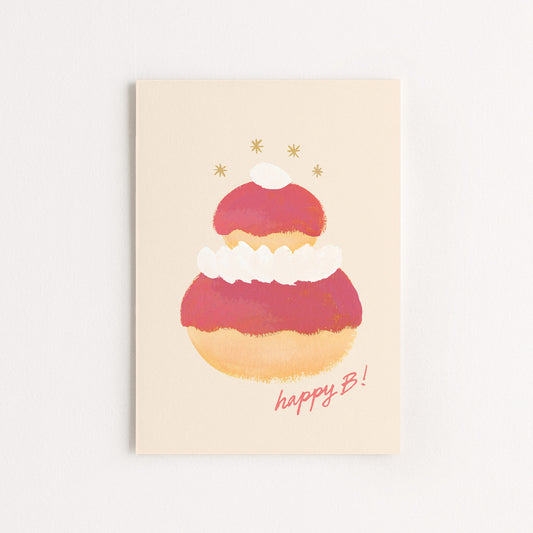 Carte d'art Gâteau anniversaire "Happy B" - Fraise