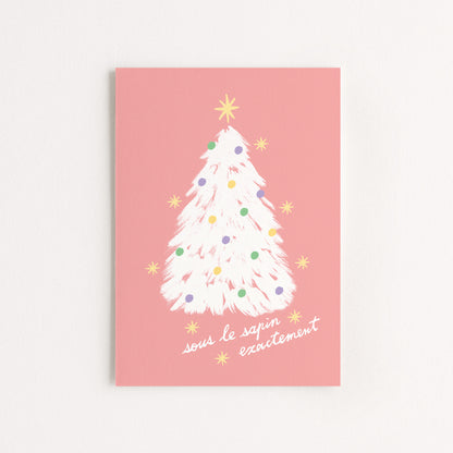 Carte postale Noël "Sous le sapin exactement" - Rose