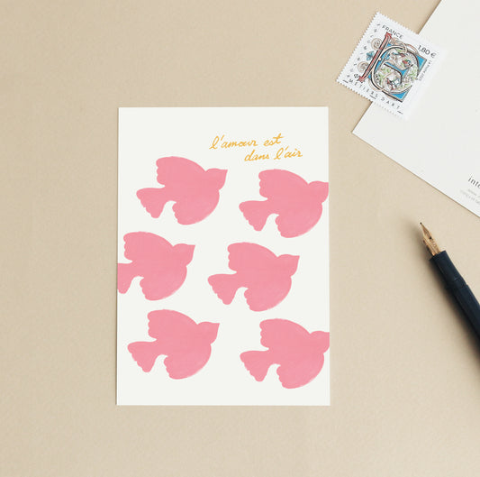 Carte d'art "L'amour est dans l'air" - Rose