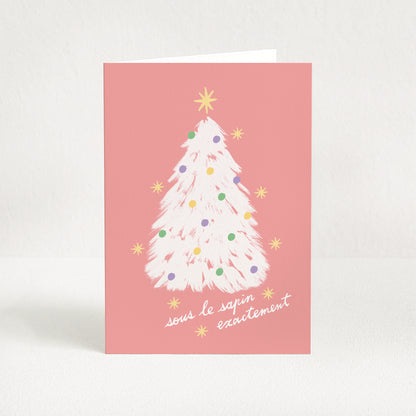 Carte de vœux Noël "Sous le sapin exactement" - Rose