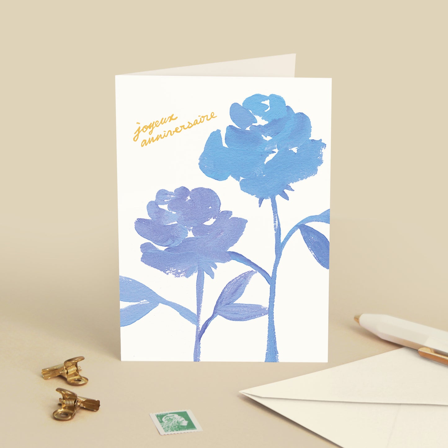 Carte de vœux "Joyeux anniversaire" - Roses bleues