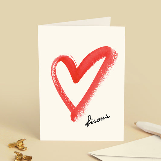 Carte de vœux Coeur Pinceau "Bisous" - Rouge