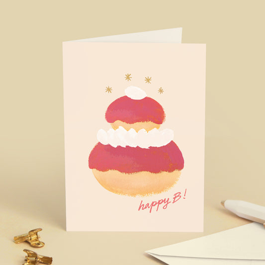 Carte de vœux "Joyeux anniversaire" Gâteau Religieuse Fraise
