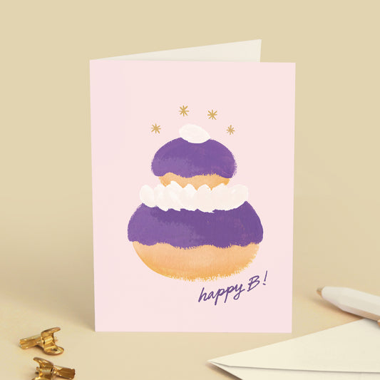Carte de vœux "Joyeux anniversaire" Gâteau Religieuse Violet