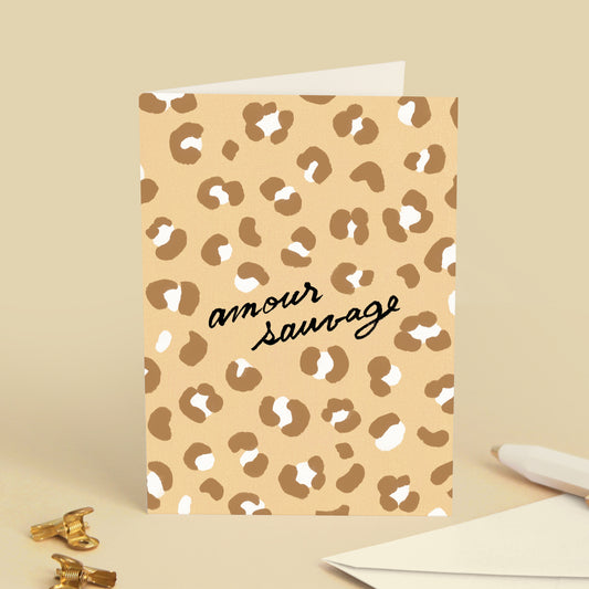 Carte de vœux Léopard "Amour sauvage" - Beige