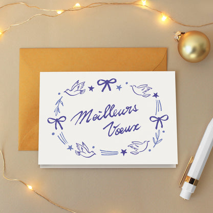 Carte de vœux Noël "Meilleurs Voeux" - Bleu