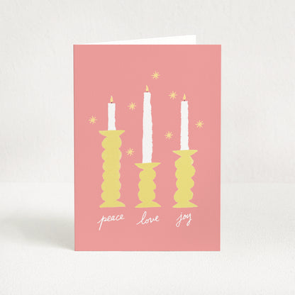 Carte de vœux Noël Bougies "Peace, love, joy"