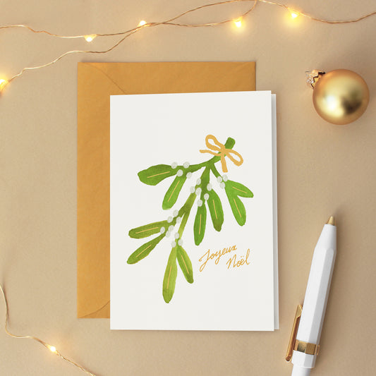Carte de vœux Branche de gui "Joyeux Noël"