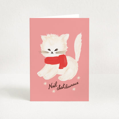 Carte de vœux Noël "Chat-leureux" - Rose