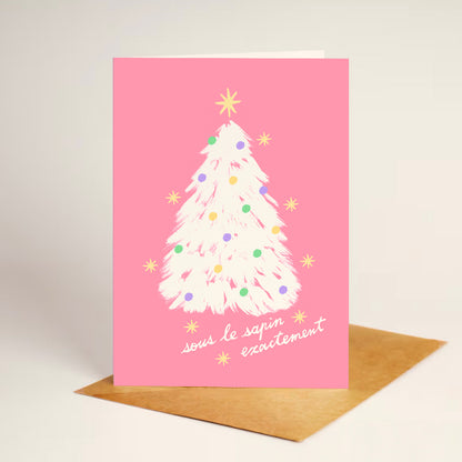 Carte de vœux Noël "Sous le sapin exactement" - Rose